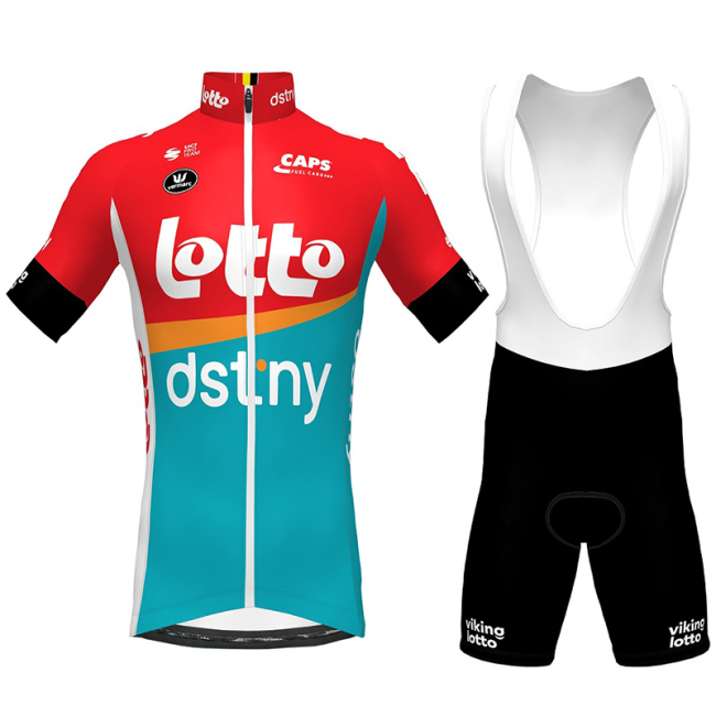 2023 LOTTO DSTNY Cycling SHORT SLEEVE JERSEY And BIB SHORTS GREEN - RED