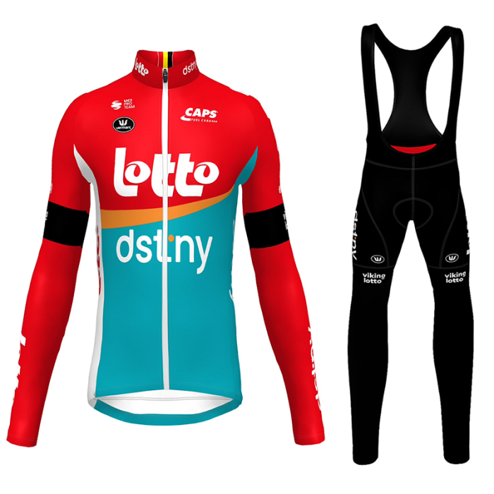 LOTTO DSTNY Long Sleeve JerseyAnd Bib Pants Set 2023 GREEN - RED