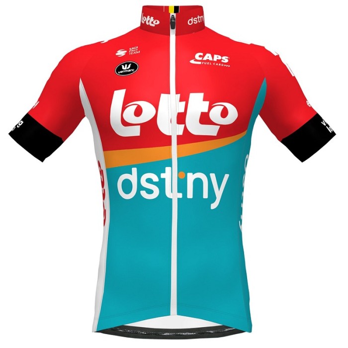 2023 LOTTO DSTNY Cycling SHORT SLEEVE JERSEY And BIB SHORTS GREEN - RED