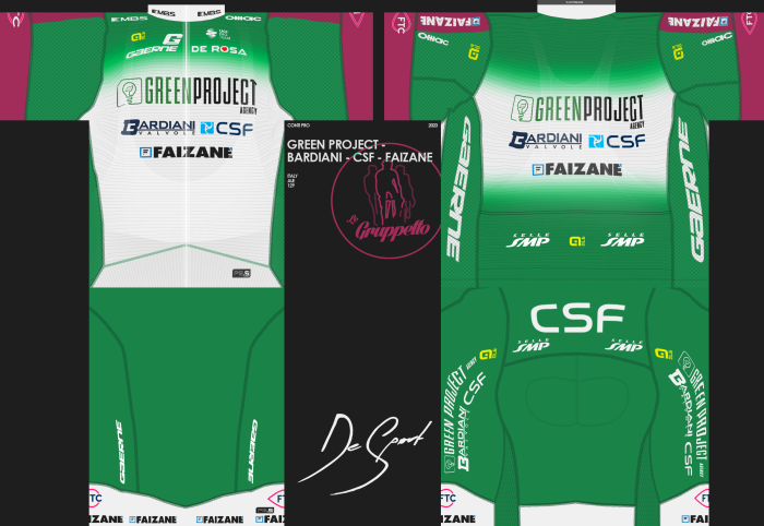 2023 Green Project-Bardiani-CSF-Faizane Cycling Jersey And Bib Shorts Set