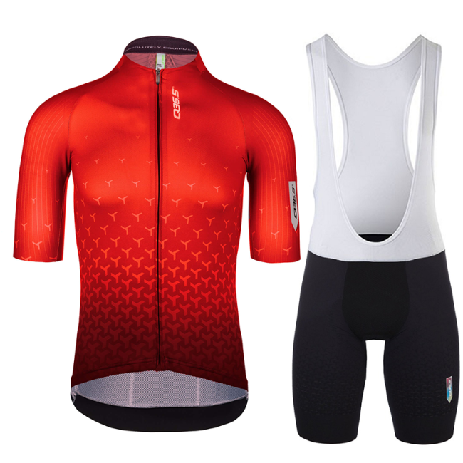 2023 Team Q36. Y R2 Cycling Short Sleeve Jersey And Bib Shorts Set Red Fluo