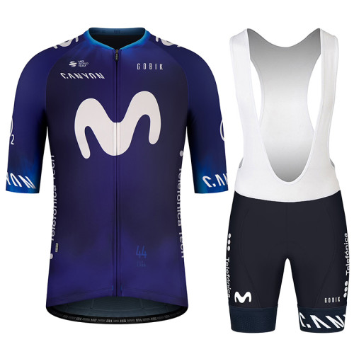 2023 MOVISTAR TEAM Men's Cycling Short Sleeve Jersey And Bib Shorts Set Blue