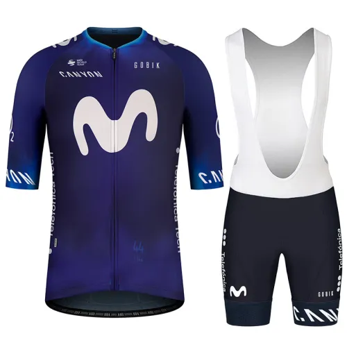 2023 MOVISTAR TEAM Men's Cycling Short Sleeve Jersey And Bib Shorts Set Blue