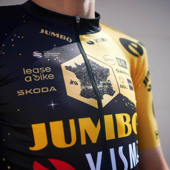 2023 Team Jumbo-Visma Tour de France CYCLING SHORT SLEEVE JERSEY And Bib Shorts Set A sky full of dreams takes center stage