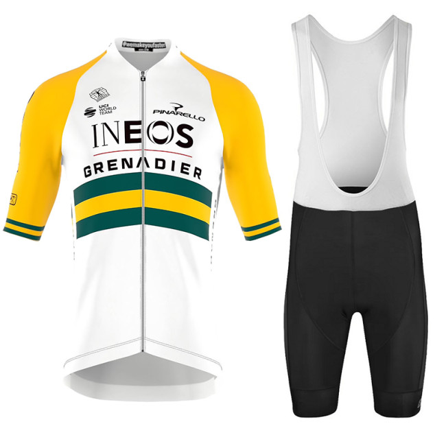 2023 New INEOS GRENADIERS Mens Cycling Short Sleeve Jersey And Bib Short Set ICON AUSTRALIAN CHAMPION YELLOW - WHITE