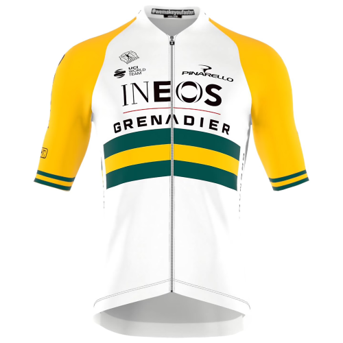 2023 New INEOS GRENADIERS Mens Cycling Short Sleeve Jersey And Bib Short Set ICON AUSTRALIAN CHAMPION YELLOW - WHITE