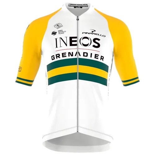 2023 New INEOS GRENADIERS Mens Cycling Short Sleeve Jersey And Bib Short Set ICON AUSTRALIAN CHAMPION YELLOW - WHITE