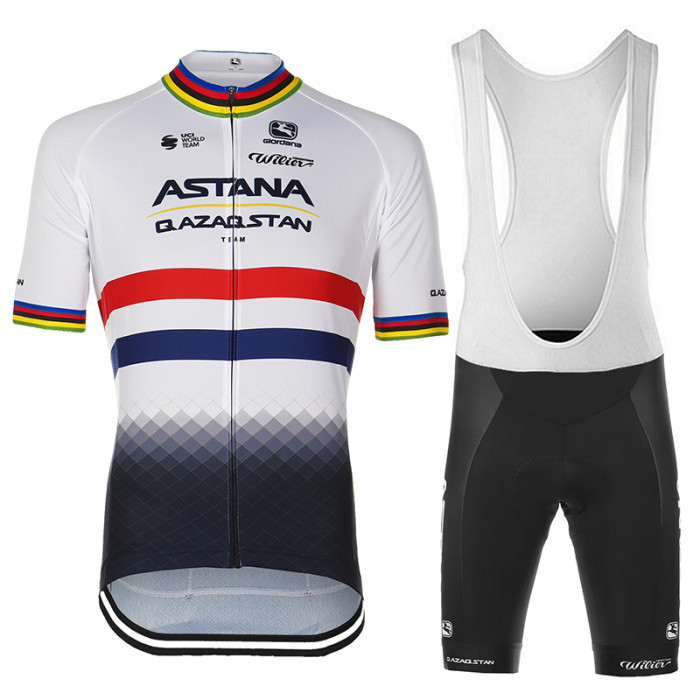 2023 ASTANA QAZAQSTAN KAZAKH CHAMPION Cycling Jersey And Bib Shorts Set BLUE - WHITE