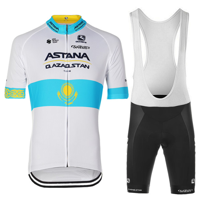 2023 ASTANA QAZAQSTAN KAZAKH CHAMPION Cycling Jersey And Bib Shorts Set TEAL - WHITE