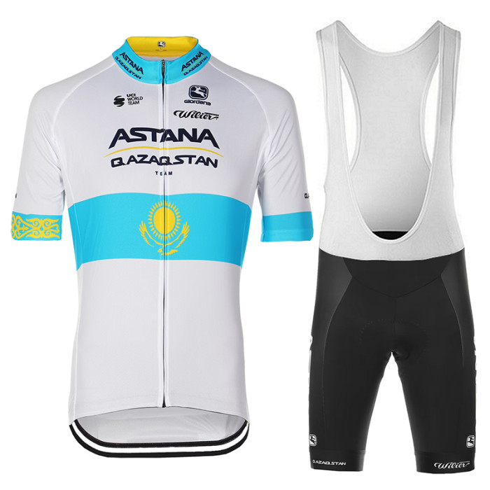 2023 ASTANA QAZAQSTAN KAZAKH CHAMPION Cycling Jersey And Bib Shorts Set TEAL - WHITE