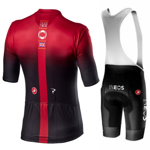 2021 Team Castelli INEOS mens cycling Short sleeve jersey and bib shorts Set-Red/Black