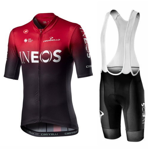 2021 Team Castelli INEOS mens cycling Short sleeve jersey and bib shorts Set-Red/Black