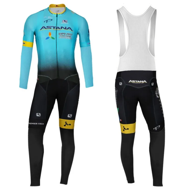 2017 Team Astana Blue Thermal Cycling Jersey And Bib Pants Set