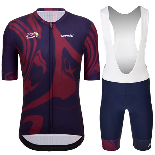 2023 TOUR DE FRANCE BORDEAUX Cycling Short Sleeve Jesey And Bib Shorts Set RED - BLUE