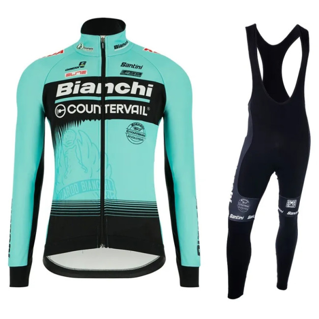 2018 Team BIANCHI COUNTERVAIL Cycling Long Sleeve Jersey And Bib Pants Set