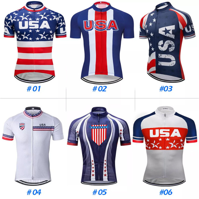 Mens Cycling Jersey Short Bicycle Bike MTB Shirt Clothing Top USA Flag Motocross