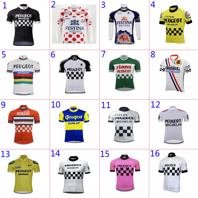 Retro Team Mens Michelin Peugeot Cycling Jersey Bicycle Jersey Cycling Shirt Top