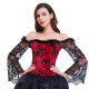 Wedding Women Sexy Plus Size Lace Off Shoulder Top Long Sleeve Lace Up Corset Top Waist Training Overbust Corsets And Bustiers Black Tops