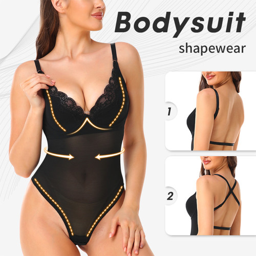 Sexy Lace Backless Shapewear Bodysuit Thong One Piece Deep V Bra For Wedding Party Dress Underwear Bodysuit