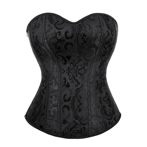 Plus Size Black 12 Plastic Boned Korset And Gorset Zip Up Corset Waist Trainer Front Zip Back Supported Corset Top For Women