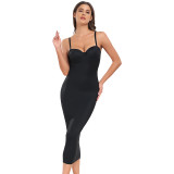 Slimming Stretch Faja Corset Spaghetti Strap Pull Up Body Shaper Tummy Control Women Black Sculpting Long Maxi Shapewear Dress