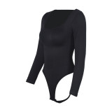 Elastic Breathable Fabric U-Shaped Neckline Crotch With Buckle Thin And Elastic Long Sleeves Butt Lift Thong Shapewear For Women