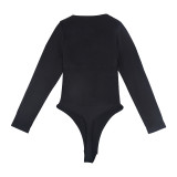 Elastic Breathable Fabric U-Shaped Neckline Crotch With Buckle Thin And Elastic Long Sleeves Butt Lift Thong Shapewear For Women