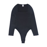 Elastic Breathable Fabric U-Shaped Neckline Crotch With Buckle Thin And Elastic Long Sleeves Butt Lift Thong Shapewear For Women
