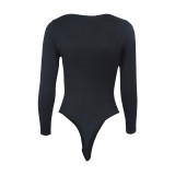 Elastic Breathable Fabric U-Shaped Neckline Crotch With Buckle Thin And Elastic Long Sleeves Butt Lift Thong Shapewear For Women