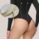 Elastic Breathable Fabric U-Shaped Neckline Crotch With Buckle Thin And Elastic Long Sleeves Butt Lift Thong Shapewear For Women