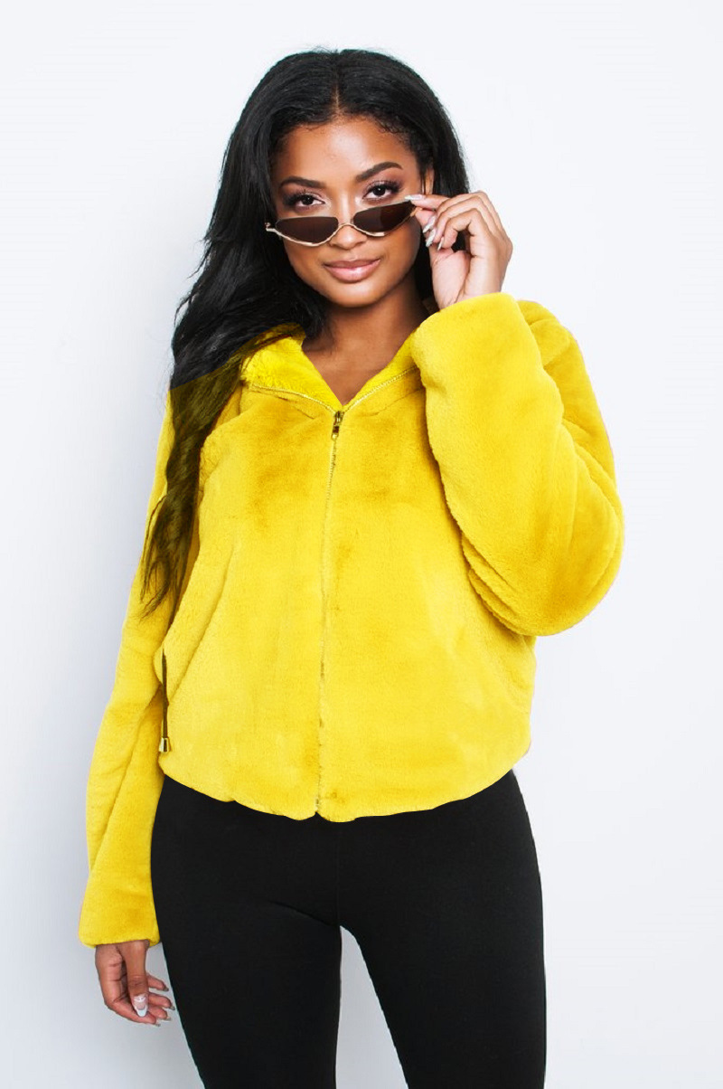 yellow fur hoodie