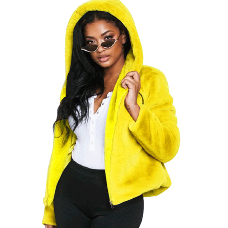 yellow fur hoodie