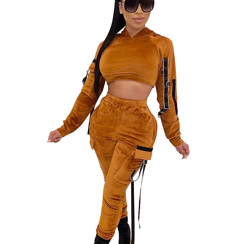 Us 12 35 Yellow Hooded Crop Top Elastic Waist Winter Pants
