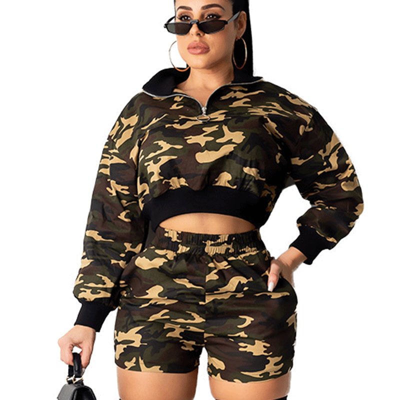 Us 9 32 Women S Clothes Fashion Zipper Camouflage Outfits For