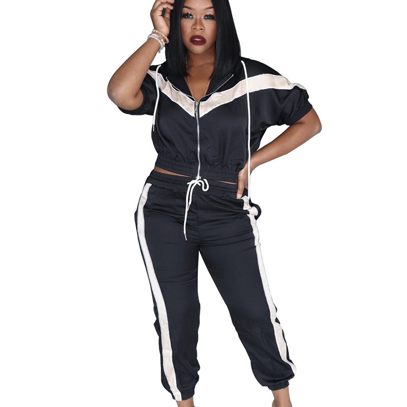 Us 10 18 Black Orange Female Patchwork Hoodie Tops Casual Pants