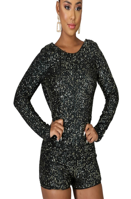 black sequin jumpsuit shorts