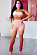 Red One Shoulder Hollow-out Front Crop Top & Ruffled Bottom Skiny Pants Set Q520