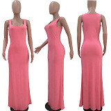 Pink Solid Color Bell-bottom Tank Dress YX9200
