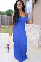 Blue Solid Color Bell-bottom Tank Dress YX9200