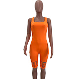 Orange Solid Color Bottom Ripped Tank Jumpsuit YX9202