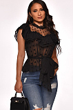 White Front Lace Ruffle Self-knotted Blouse Q517
