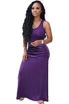 Purple Solid Color Side Ruffled Bell-Bottom Tank Dress OMY8034