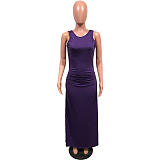 Purple Solid Color Side Ruffled Bell-Bottom Tank Dress OMY8034
