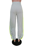Gray Shirred Side Split Bottom Ruffled Pants F8276