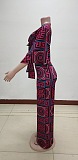 Purple Scarf Print Knotted Front Loose Wide Leg Jumpsuit KA7091