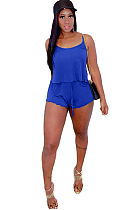 Blue Spaghetti Strap Crop Top & Self-tied Shorts Sets GL6261