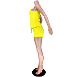 Yellow Spaghetti Strap Crop Top & Self-tied Shorts Sets GL6261