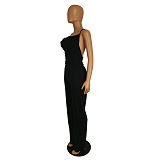 Black Solid Color Drawstring Cami Jumpsuit SH7135