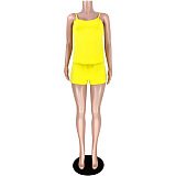 Yellow Spaghetti Strap Crop Top & Self-tied Shorts Sets GL6261