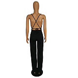 Black Solid Color Drawstring Cami Jumpsuit SH7135